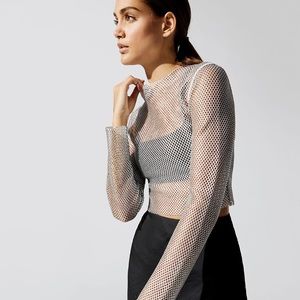 NWT Carbon38 Long Sleeve Mesh Mock Neck Top